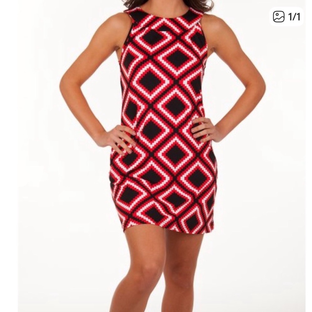 Tracy Negoshian Red and Black Sleeveless Dress XL